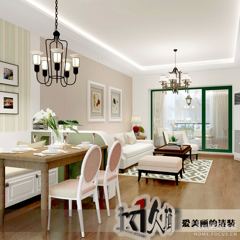 中芯花园二期3室1厅1卫80㎡现代美式_设计作